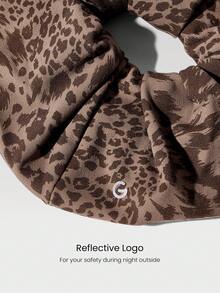 GLOWMODE FeatherFit™ Wild Glow Animal Print Wide Scrunchie With Reflective Logo Summer Travel Gym Fitness Workout Daily Casual - Brown - View 4