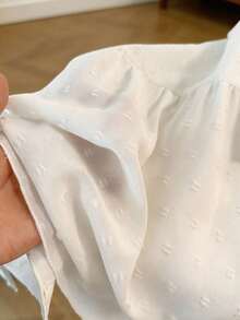 GlowEve CURVE Plus Size Women Solid Color Round Neck Flare Sleeve Ruffle Hem Loose Blouse - White - View 3