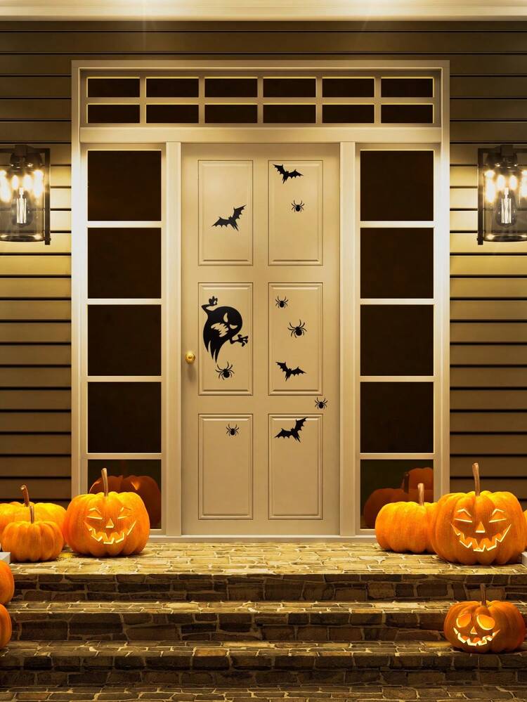 1/2/4Pcs Halloween Window Silhouette Decals, Scary Ghost Demon Bat Spider Window Stickers, Removable Black Horror Vinyl Cling Decals For Halloween Party Home Window Decor - b - View 4
