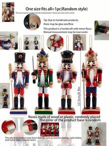 Handmade Durable Solid Wood Classic King Style Nutcracker Figurine Exquisite Craft Tabletop Ornament Home Indoor Desktop Decoration For Christmas Thanksgiving Winter Holiday Party Room Decor Festive Display Decorative Holiday Gift - 1set - View 3