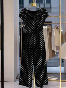 GlowEve CURVE White Elegant Commuter Comfortable Plus Size Jumpsuit - Black and White - View 4