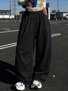 DAZY Women's Casual Wide Leg Sweatpants, American Style - Black - View 5