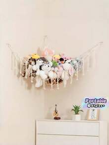 1 Large Size Breathable Mesh Style Hanging Toy Storage Hammock Space Saving Corner Mountable Stuffed Animal Organizer Lightweight Wall Suspended Net Holder Bohemian Room Home Interior Decor Household Clutter Storage Accessory All Season Decor - Multicolor - View 1