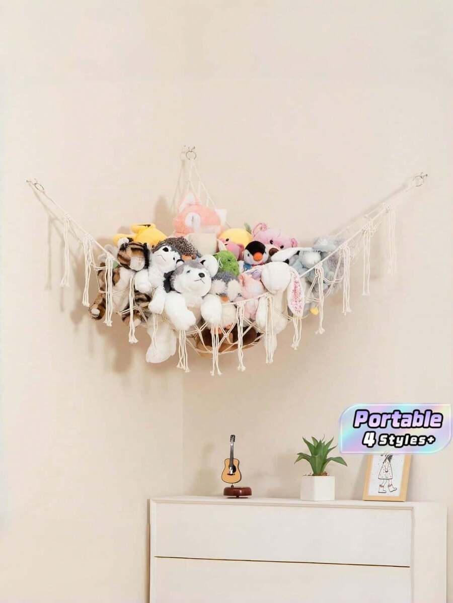 1 Large Size Breathable Mesh Style Hanging Toy Storage Hammock Space Saving Corner Mountable Stuffed Animal Organizer Lightweight Wall Suspended Net Holder Bohemian Room Home Interior Decor Household Clutter Storage Accessory All Season Decor - Multicolor - View 1