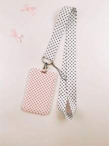 1Set Polka Dot Push-Pull Card Clip – Fashion Keychain Pendant Bag Charm For ID Badge, Transit Pass, Access Card, Office Workers, Commuters, Adults, Personalized Accessory For Bags, Keys, Daily Use, Cute Gift For Women, Men, Colleagues - Rectangle - View 3
