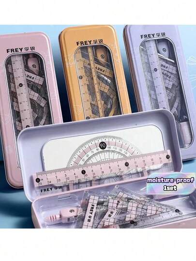 7-Piece Multifunctional Drawing Ruler & Compass Set For Student Exams. This Set Comes With Seven Drawing Tools