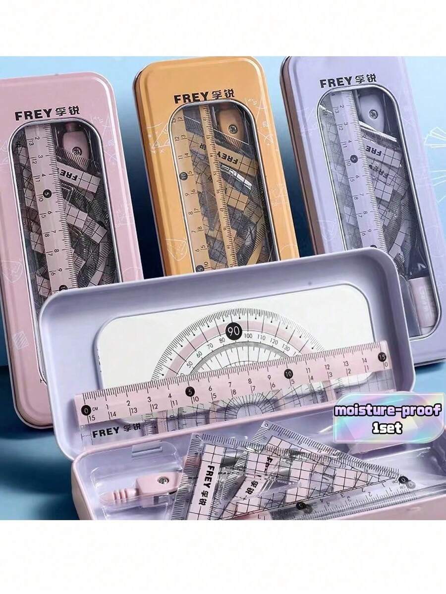 7-Piece Multifunctional Drawing Ruler & Compass Set For Student Exams. This Set Comes With Seven Drawing Tools - Multicolor - View 1