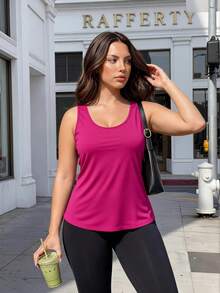 SHEIN Sports Plus Size Women Solid Color Sports Tank Top Gym Pilates Light Pink Summer - Multicolor - View 3