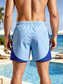 Azuldrift Men's Drawstring Waist Pocket Casual Vacation Beach Shorts Holiday / Vacation / Beach / Hawaii / Tropical / Swim /  Bathing - Blue - View 2