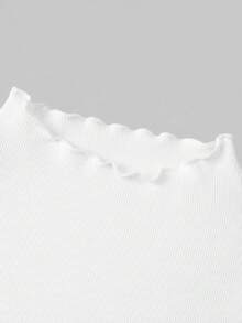 SHEIN Frenchy 女款 95% 棉 2x2 羅紋白色修身長袖 T 恤；秋冬；時尚；辦公室；度假 - 彩色 - 查看 5