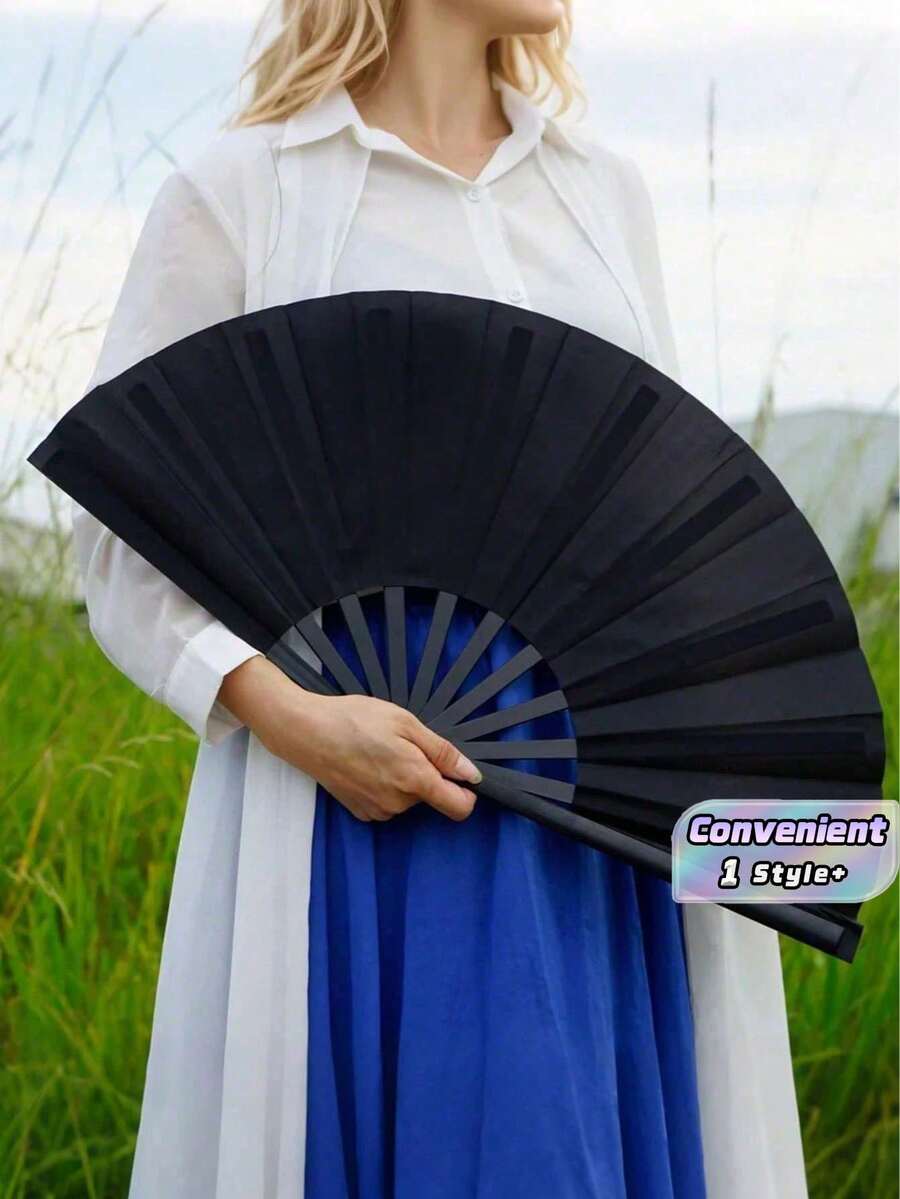 1PC Large Premium Cloth Reinforced ABS Frame Folding Hand Fan Cooling Portable Lightweight Durable Decorative Versatile Gift For Summer Birthday Anniversary Graduation Back To School Carnival - Multicolor - View 1