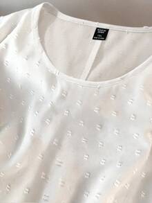 GlowEve CURVE Plus Size Women Solid Color Round Neck Flare Sleeve Ruffle Hem Loose Blouse - White - View 6