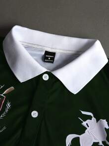 STYNVO 男士秋季休閒字母印花 Polo 衫 - 軍綠色 - 查看 3