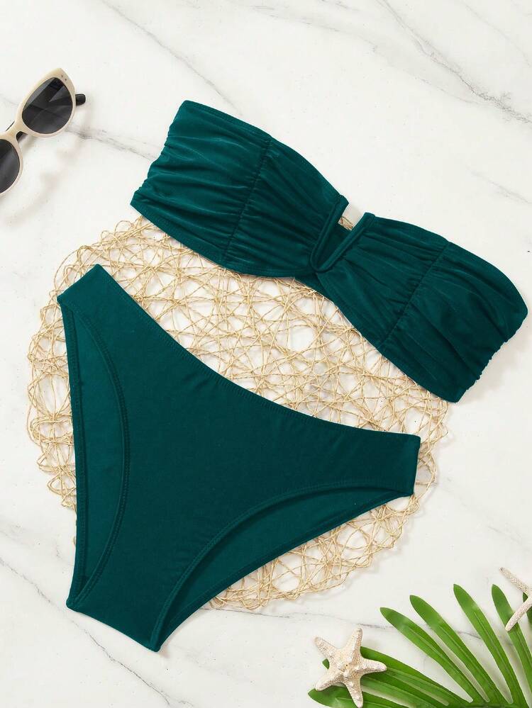 Swim Chiccia Solid Color Bikini Swimsuit For Summer Beach Vacation - Blue - View 3