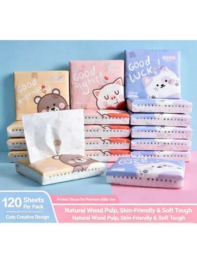 1/40 Packs Of Cartoon Cute Printed Tissue Paper, Soft And Portable Tissue Paper Napkins, Portable Pull-Out Paper, Cute Pattern Face Wiping Paper