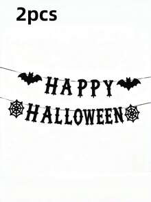 萬聖節場景佈置橫幅：Happy Halloween、黑色蝙蝠、蜘蛛網、派對裝飾用品 - 查看 5