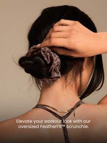 GLOWMODE FeatherFit™ Wild Glow Animal Print Wide Scrunchie With Reflective Logo Summer Travel Gym Fitness Workout Daily Casual - Brown - View 2