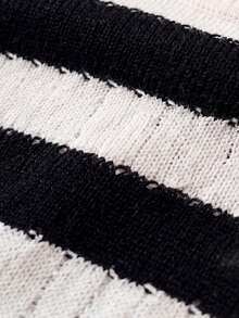 GlowEve CURVE Knitted Short Sleeve Allover Black And White Contrast Color Casual Business Casual Traditional Elegant Dress Office Party Formal Autumn Fall - Black and White - View 6