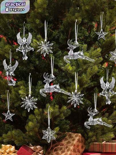 15/4/3/2Pcs Crystal Clear Snowflake Christmas Tree Pendants Decoration For Holiday Winter New Year Party Transparent Hanging Ornaments,Christmas