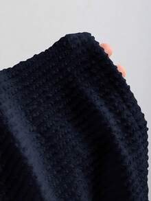 SHEIN Unity 杏色條紋紋理泡泡褶皺打結布料V領露背掛脖繫帶不對稱下擺背心上衣與低腰直筒修身迷你裙2件套，性感度假海灘優雅可愛休閒居家日常女款夏季 - 藏蓝色 - 查看 7
