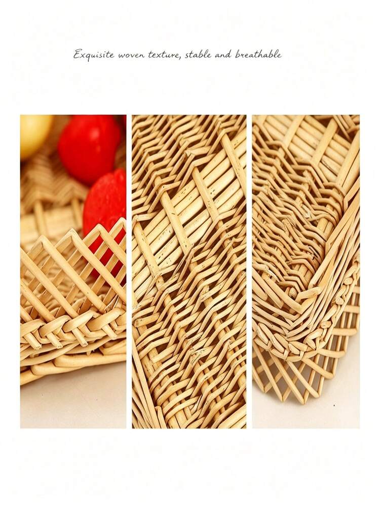 One Handwoven Square Wicker Storage Basket. It Can Serve As A Fruit Tray And Hold Nuts, Fruits, Fresh Flowers, Toys And Other Items. Multi-Purpose, Practical And Durable, Perfect For Home Life. - square - View 8