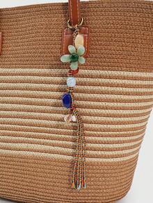 ROMWE Fairycore 1 Pieza Llavero Colgante de Bolso Estilo Dopamina Primavera Verano con Cuentas de Colores, Encanto de Bolso de Cuerda Tejida, Adorno Colgante DIY - Color B - Ver 6