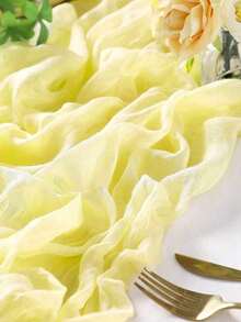 1/5pcs Yellow Pleated Foldable Table Runner, Party Tablecloth, Birthday Party Supplies, Birthday Gift, Birthday Decor, Wedding Tulle Lemon Yellow Gauze, Party Table Centerpiece Decor, Banquet Decoration, Wedding Favor, Tablecloth, Solid Color Table - Yellow - View 6