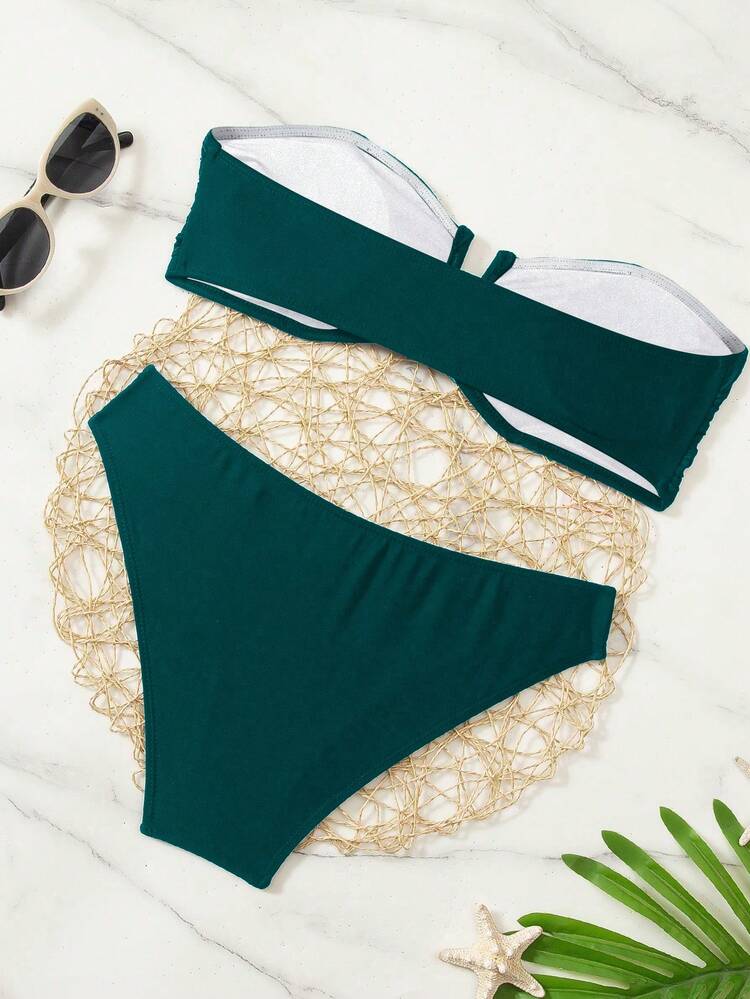 Swim Chiccia Solid Color Bikini Swimsuit For Summer Beach Vacation - Blue - View 2