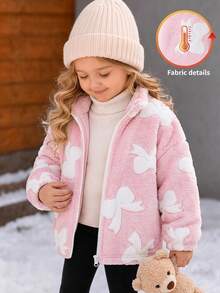 Emery Rose Kids Emery Rose Kids 女童彩色布洛克圖案立領長袖拉鍊假領保暖泰迪夾克，搖粒絨，保暖舒適，適合休閒、日常穿著與學校日常，秋冬穿著，聖誕禮物 - 粉色 - 查看 3