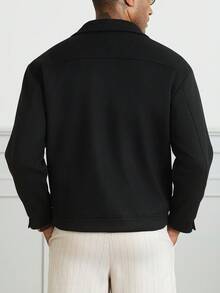 HUEFORM 男士黑色翻領拉鍊羊毛短夾克，簡約俐落百搭外套 - 黑色 - 查看 2