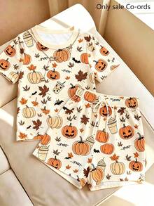 Resyla Women's Halloween All-Over Print Short Sleeve Top And Shorts Casual Everyday 2 Pieces Set - Multicolor - View 1