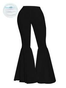 DreamSkyne Plus Size Women Solid Color Simple Daily Fashion Flared Pants Fall Cloth For Women - Black - View 4