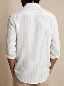 Core Aspect Men's Striped Long Sleeve Single-Breasted Casual Shirt Vacation White Autumn - White - View 2