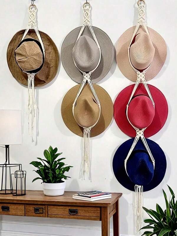1PC Boho Hat Hanger – Handwoven Wall Mount Cap Organizer With Tassel, Modern Display Rack For Cowboy, Baseball, Straw Hats, Farmhouse Wall Decor, Rustic Chic Storage Rack, Housewarming Gift For Home, Entryway, Bedroom, Closet Organization