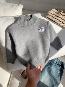 SHEIN 嬰兒男嬰女嬰秋冬休閒灰色抓絨毛衣，可愛嬰兒高領毛衣，灰色毛衣 - 彩色 - 查看 5