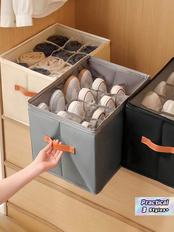 1 pieza Caja de almacenamiento de zapatos plegable de tela Oxford con 12 compartimentos y tapa a prueba de polvo, organizador de accesorios para zapatos, divisor de armario, suministros de almacenamiento para el hogar y dormitorio