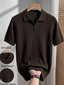 RONVEXI Men's Knit Short Sleeve Casual Polo Shirt, Summer Office Work Dark Brown - Coffee Brown - View 1