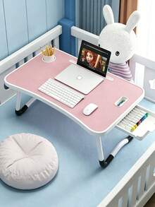 1pc Oversized Foldable Laptop Desk With Cup Holder And Drawer Sturdy Durable Portable Notebook Tray Stand Multifunctional Bed Sofa Floor Work Table For Home Office Study Indoor Daily Use Workstation Supplies - Multicolor - View 4