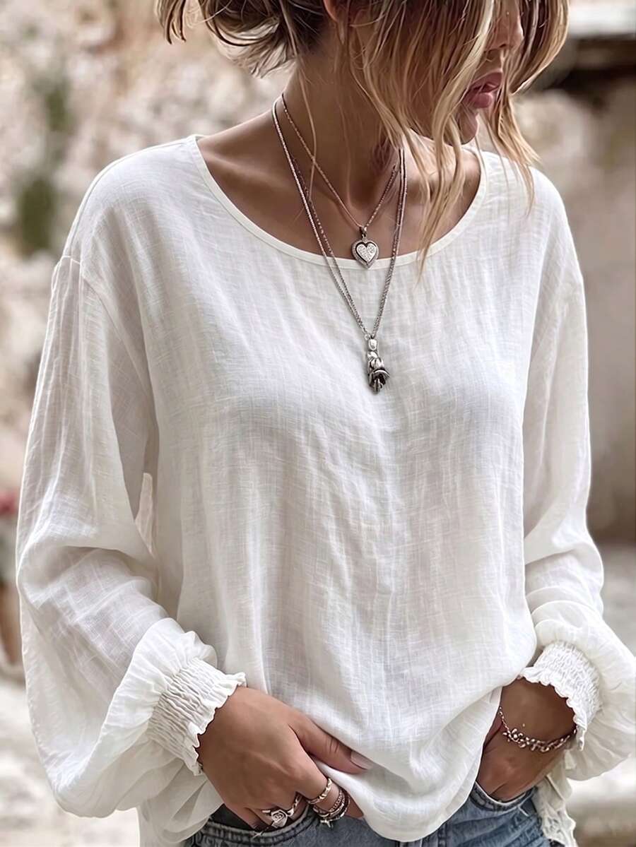 Linhara CURVE Plus Size Women's Woven Casual Fall Blouse Jacket - White - View 1