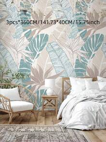 3 PCS Waterproof Anti Mold Oil Proof Easy Clean Scratch Fade Stain Resistant Thickened Self Adhesive Tropical Banana Leaf Botanical Wallpaper Sticker For Living Room Bedroom Kitchen Home Decor Removable Peel Stick Durable - multicolor - View 11