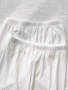 SHEIN 女童大童白色紋理羅紋蝴蝶結裝飾 2件組內搭褲 - 白色 - 查看 3