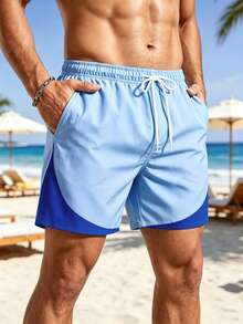 Azuldrift Men's Drawstring Waist Pocket Casual Vacation Beach Shorts Holiday / Vacation / Beach / Hawaii / Tropical / Swim /  Bathing - Blue - View 3