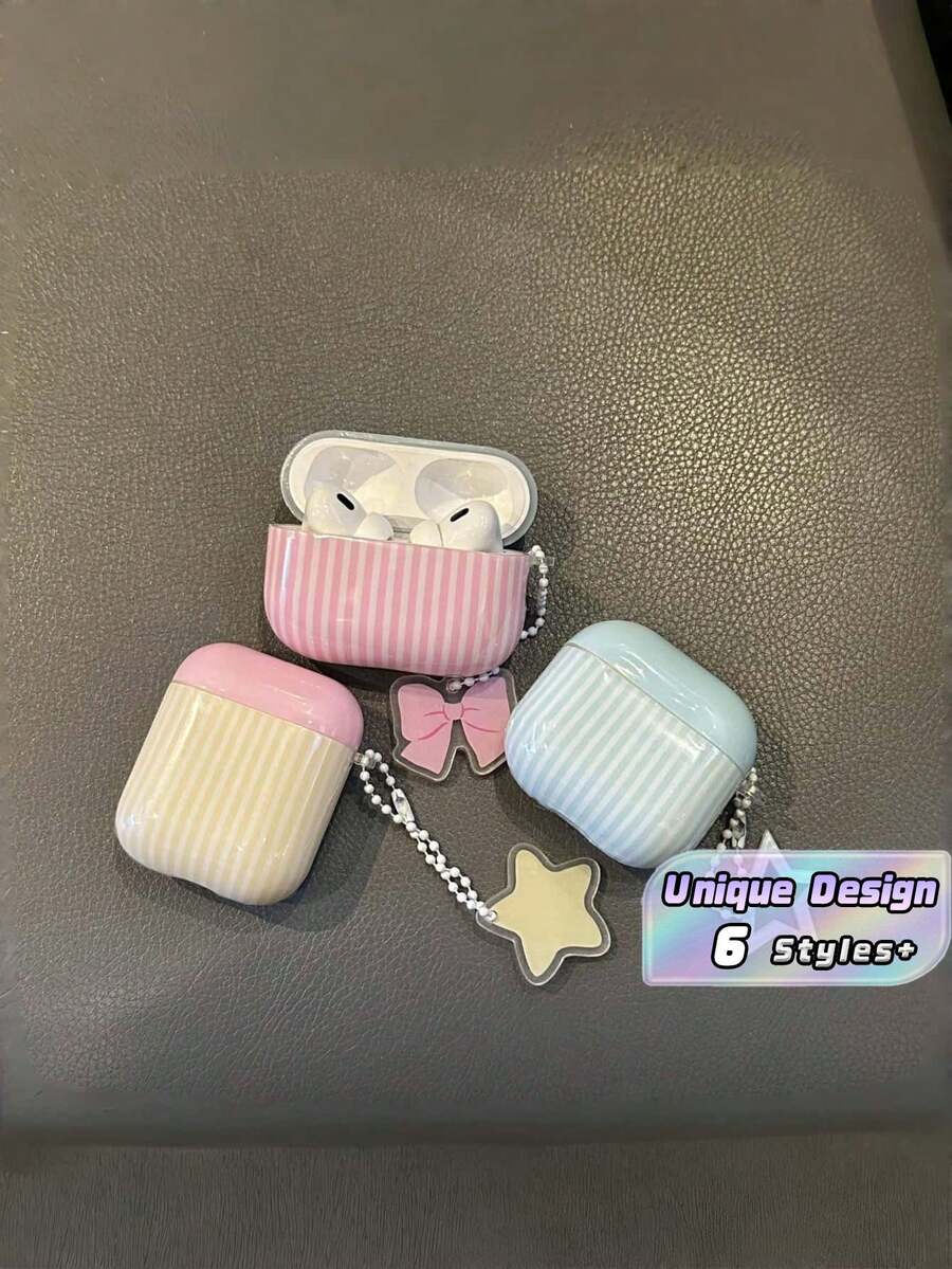 1 Buah Casing Pro Bergaris Lucu – Kompatibel dengan Generasi 1/2/3/4, Pelindung Lembut yang Kompatibel dengan Earbud Apple, Desain Unik, Casing Tahan Guncangan, Hadiah untuk Wanita dan Anak Perempuan - MultiWarna - View 1