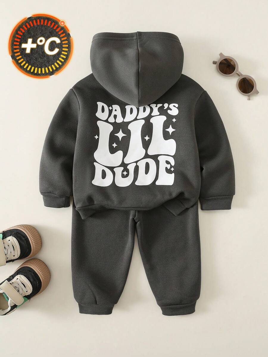 SHEIN 2pcs/Set Baby Boy Autumn/Winter Cute Letter Pattern Hoodie & Long Pants Tracksuit Joggers Set - Multicolor - View 1