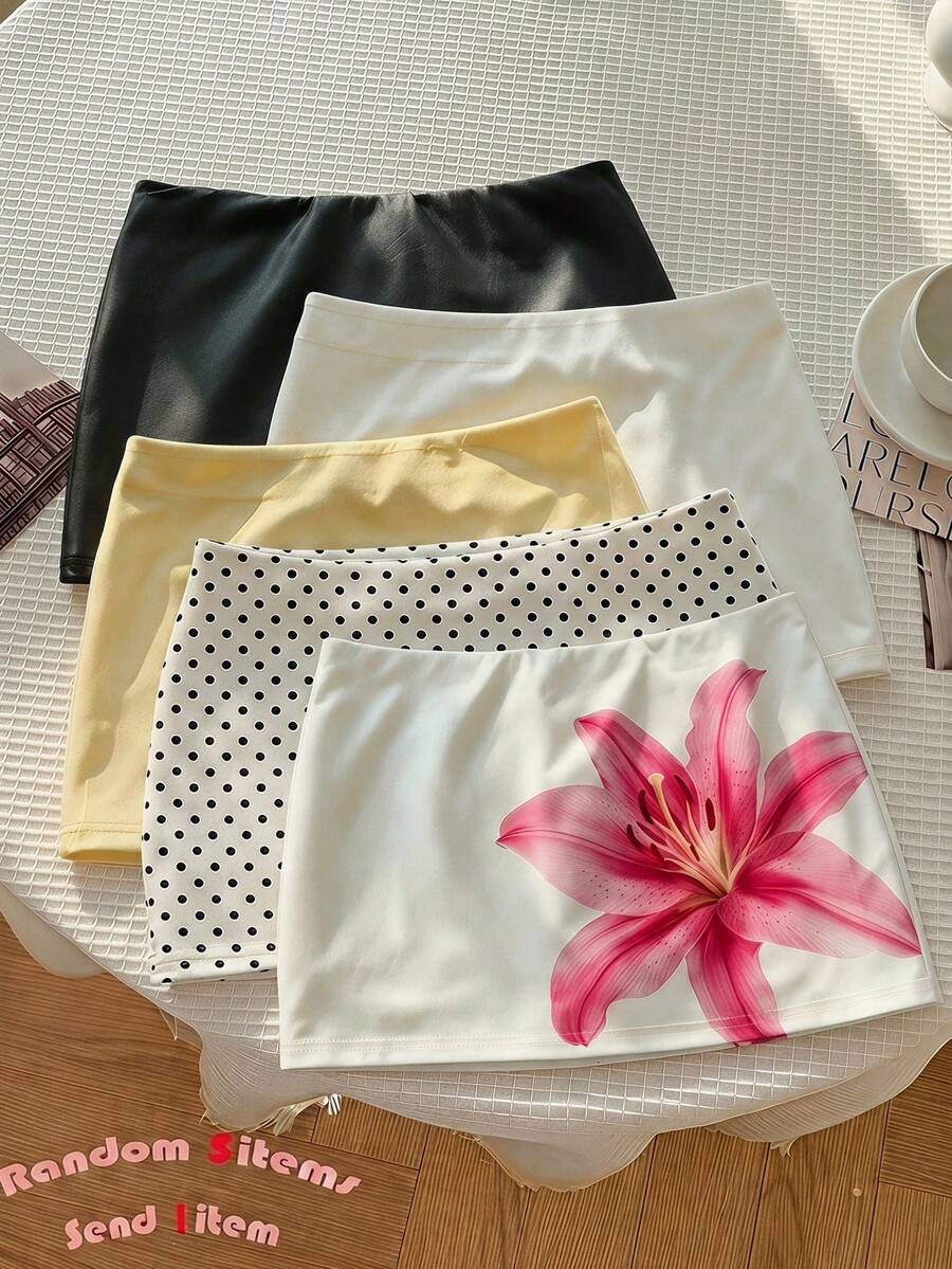 Tween女孩黑色PU低腰貼身迷你裙(含內搭打底褲),黑色迷你裙 - 黑色 - 查看 1