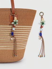 ROMWE Fairycore 1 Pieza Llavero Colgante de Bolso Estilo Dopamina Primavera Verano con Cuentas de Colores, Encanto de Bolso de Cuerda Tejida, Adorno Colgante DIY - Color B - Ver 5
