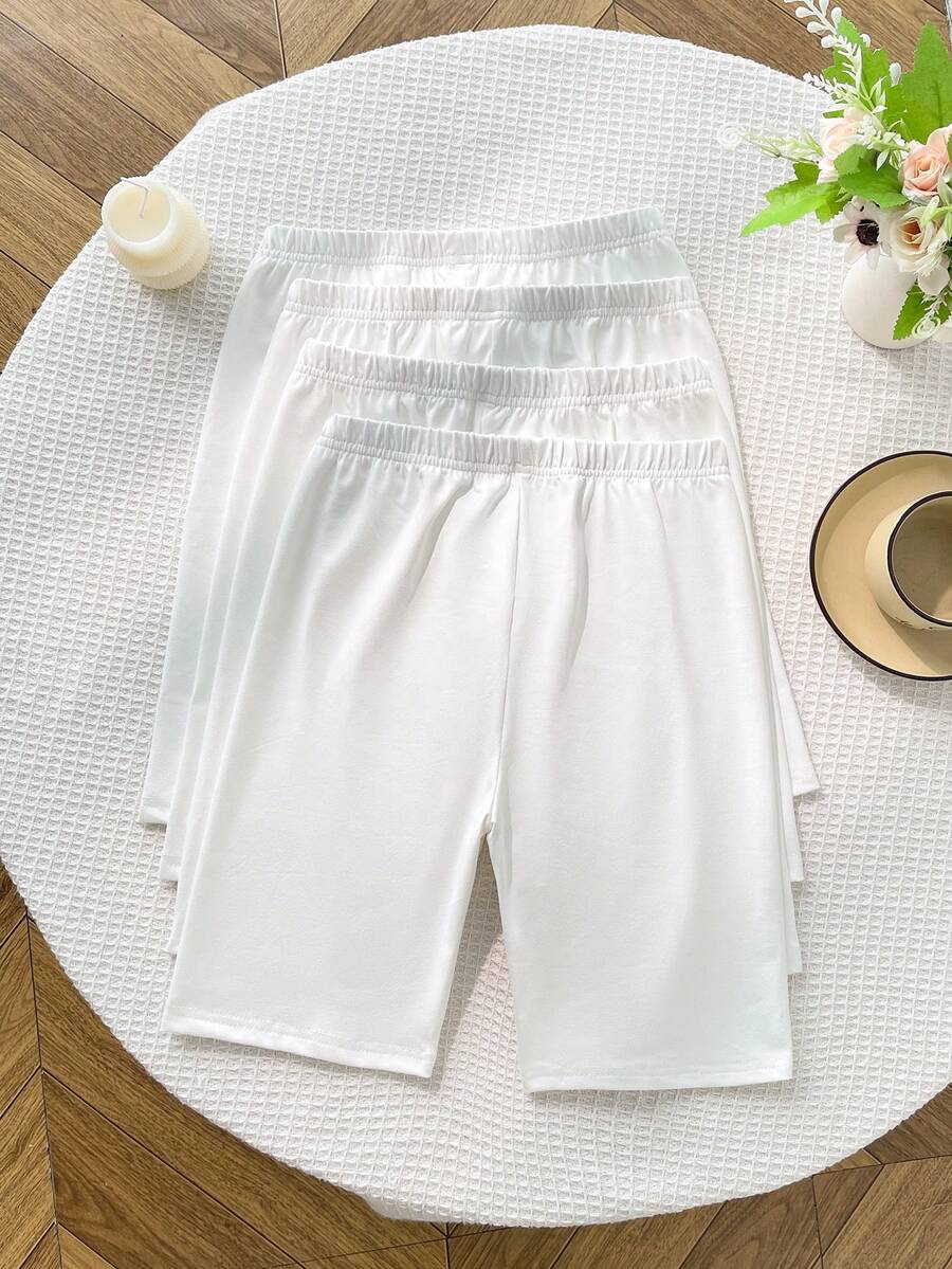 SHEIN Tween Girl Tween Girl Simple Comfortable Sports Casual Leggings Safety Pants 4pcs/Pack - White - View 1