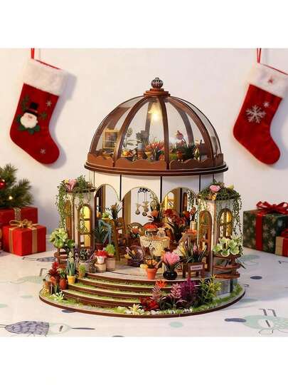 1 Set Of Wooden DIY Sky Garden Toy House Kit, Mini Model House Construction, 1:24 Scale Mini Greenhouse Model House Kit - With LED Lights, Home Decoration And Creative Gifts - Perfect For Birthdays, Easter, Mother's Day, Valentine's Day