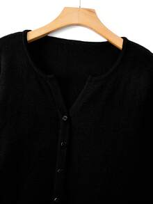 GlowEve CURVE Plus Size Casual Crew Neck Button Long Sleeve Pullover Sweater - Black - View 3