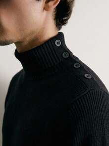 Manfinity CasualKnits 男士純色高領長袖休閒百搭毛衣 - 黑色 - 查看 2